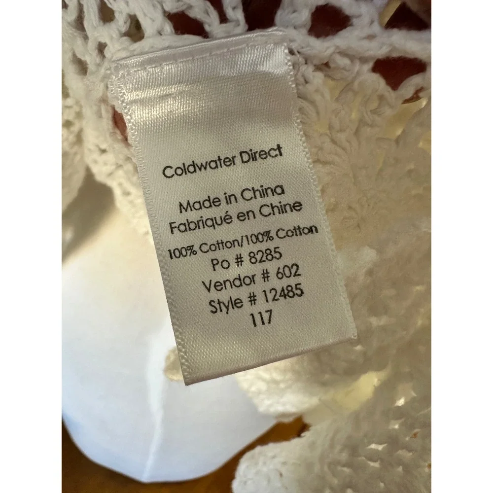Coldwater Creek White Crochet Floral 3/4 Sleeve Boat Neck‎ Top PM Cottagecore